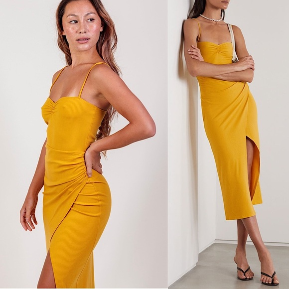 REFORMATION 90s Rib Knit Sweetheart Neck Sleeveless Ruched Side Slit Dress S - Picture 1 of 10